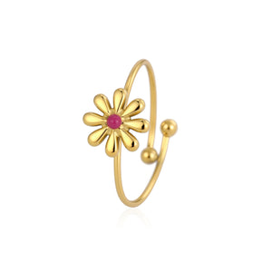 Ring bloem met steentje goud