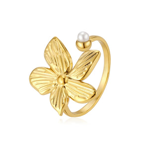 Ring fancy bloem parel goud