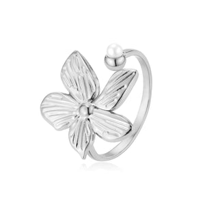 Ring fancy bloem parel zilver