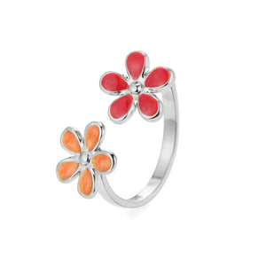 Ring gekleurde bloemen zilver