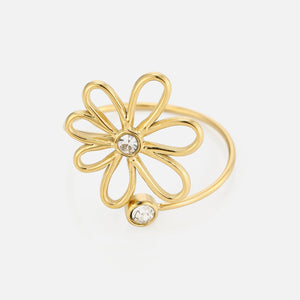 Ring open bloem steentjes goud