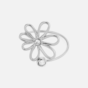 Ring open bloem steentjes zilver