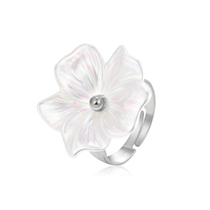 Ring witte bloem zilver
