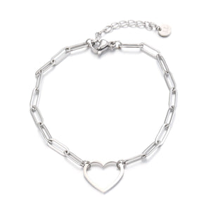 Schakelarmband grote hart zilver