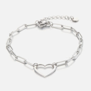 Schakelarmband grote hart zilver