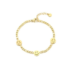 Schakelarmband smiley faces goud