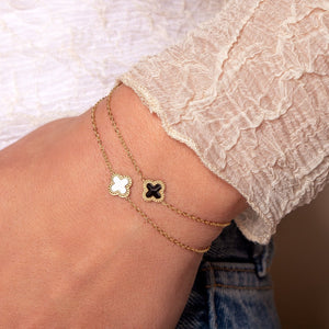 Single klaver armband goud/zwart