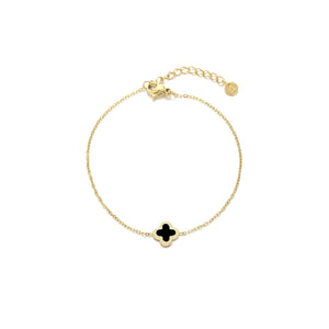 Single klaver armband goud/zwart