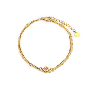 Tweelaags armband met roze steentje goud