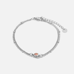 Tweelaags armband met roze steentje zilver