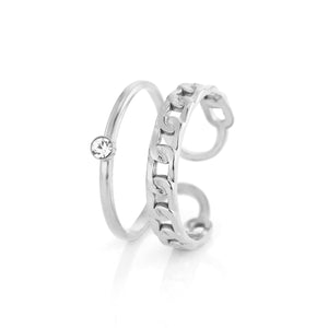 Tweelaags schakelring steentje zilver