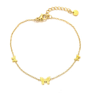 Armband drie vlinders goud