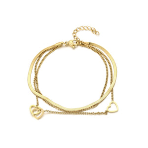 Armband drielaags hart goud