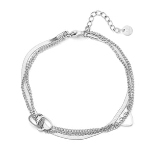 Armband drielaags hart zilver