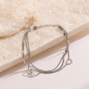 Armband drielaags hart zilver