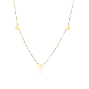 Drie hartjes ketting goud