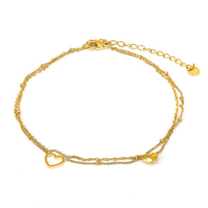 Enkelband tweelaags hart goud