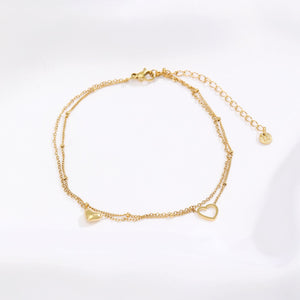 Enkelband tweelaags hart goud