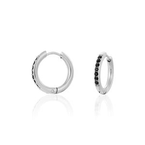 Hoops met steentjes zwart/zilver