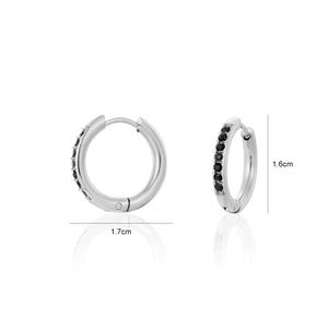 Hoops met steentjes zwart/zilver