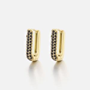 Rechthoekige oorbellen steentjes goud/zwart