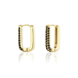 Rechthoekige oorbellen steentjes goud/zwart