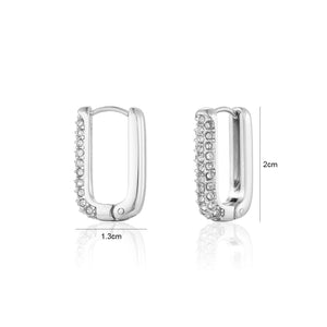 Rechthoekige oorbellen steentjes zilver/wit