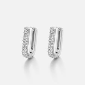 Rechthoekige oorbellen steentjes zilver/wit