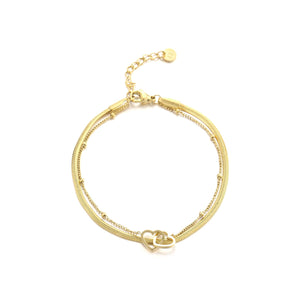 Tweelaags armband hartjes goud